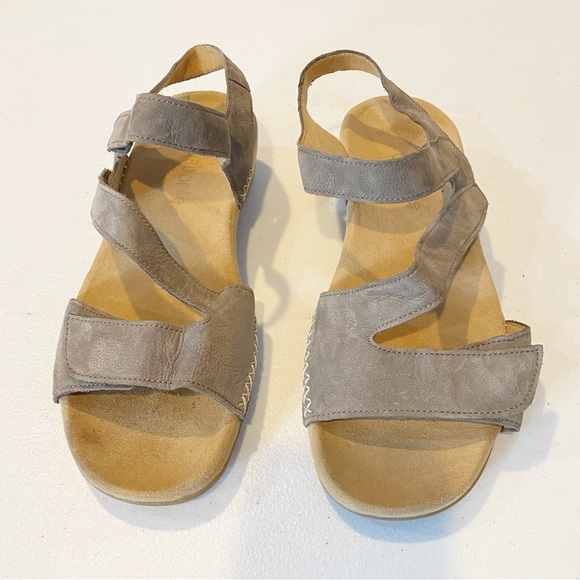 GABOR Taupe Jolly Strap Wedge Nubuck Sandals - Picture 2 of 9